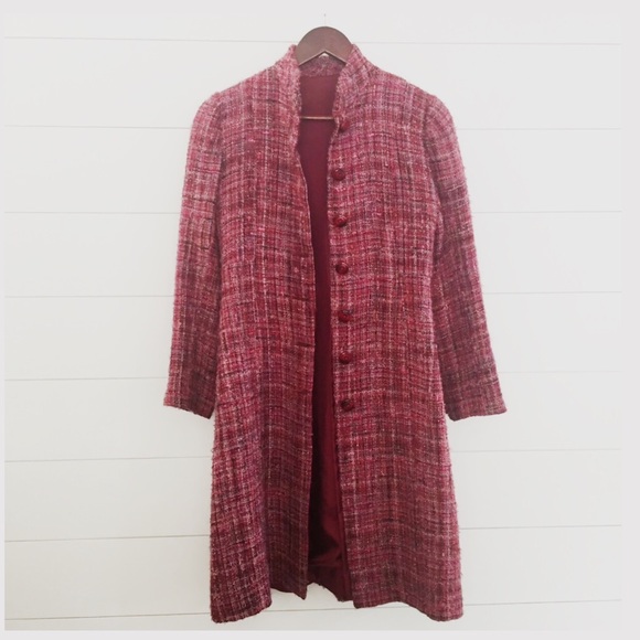 🛑 SOLD! Tweed Button Down Coat In Rose Hues - Picture 1 of 9
